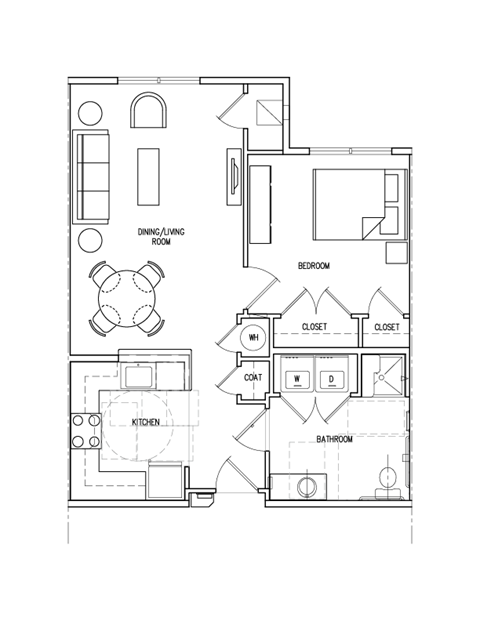 Floor plan for 1 bed, 1 bath, 787 sqft